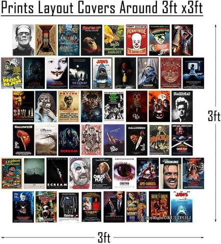 KULIYOLI 50PCS Classic Horror Movie Poster Wall Collage Kit Aesthetic Pictures Collage Vintage Film Photo Wall Home Theater Room Dorm Bedroom Wall Decor 4" x 6" in Saudi Arabia