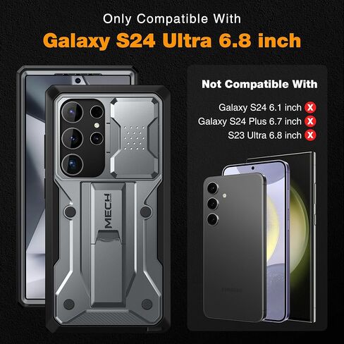 حافظة TONGATE لهاتف Samsung Galaxy S24 Ultra، [واقي شاشة مدمج وغطاء كاميرا منزلق] [إطاران أماميان] حافظة هاتف S24 Ultra مقاومة للصدمات من الدرجة العسكرية مع مسند ومشبك حزام 6.8 بوصة، أسود in Kuwait