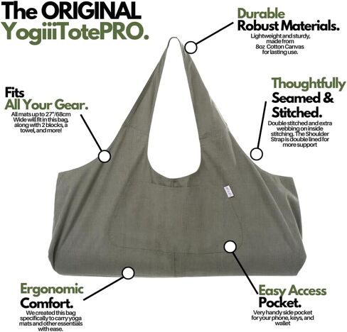 Large Yoga Mat Bag | The ORIGINAL YogiiiTotePRO | Large Yoga Bag or Yoga Mat Carrier with Side Pocket | Fits Most Size Mats in Kuwait