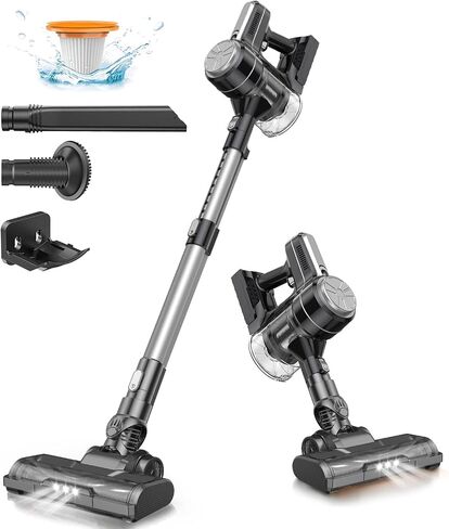 Cordless Vacuum Cleaner, 6 in 1 Lightweight Stick Vacuum, 28kPa Powerful, 1.5L Dust Cup, 2200mAh Detachable Battery, 40 Mins Runtime, Cordless Vacuum for Hard Floor, Carpet, Pet Hair, Silver in Saudi Arabia