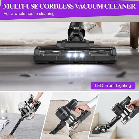 Cordless Vacuum Cleaner, 6 in 1 Lightweight Stick Vacuum, 28kPa Powerful, 1.5L Dust Cup, 2200mAh Detachable Battery, 40 Mins Runtime, Cordless Vacuum for Hard Floor, Carpet, Pet Hair, Silver in Saudi Arabia