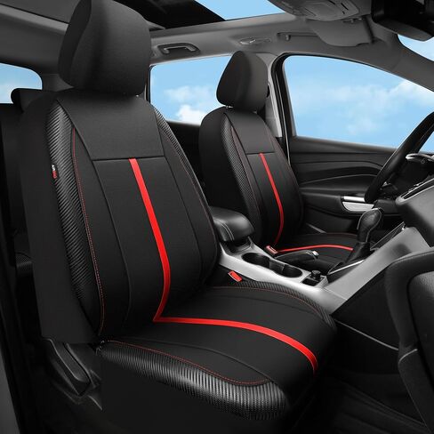 أغطية مقاعد السيارة من الجلد الصناعي من CAR-GRAND، اثنتين من الأمام، 100% مقاومة للماء وقابلة للتنفس، وسائد هوائية للمقاعد الأمامية والخلفية للسيارات متوافقة مع السيارات السيدان والشاحنات الصغيرة ذات الدفع الرباعي، باللونين الأسود والأحمر in Saudi Arabia