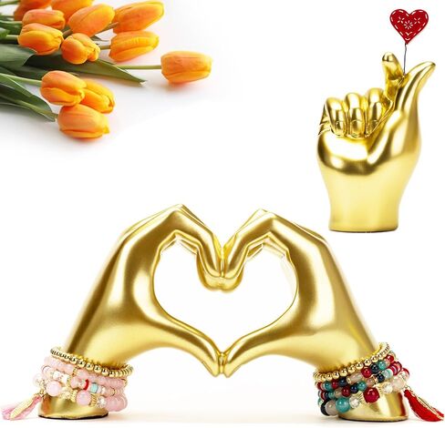 Gold Gesture Decor for Living Room, Heart Hand Statue Room Decoration, Love Finger Sculpture for Shelves, Home,Bedroom, Bookshelf, Coffee Table, Wedding Small Ornament Home Decoration, Decor 2Pcs in Saudi Arabia