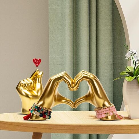 Gold Gesture Decor for Living Room, Heart Hand Statue Room Decoration, Love Finger Sculpture for Shelves, Home,Bedroom, Bookshelf, Coffee Table, Wedding Small Ornament Home Decoration, Decor 2Pcs in Saudi Arabia