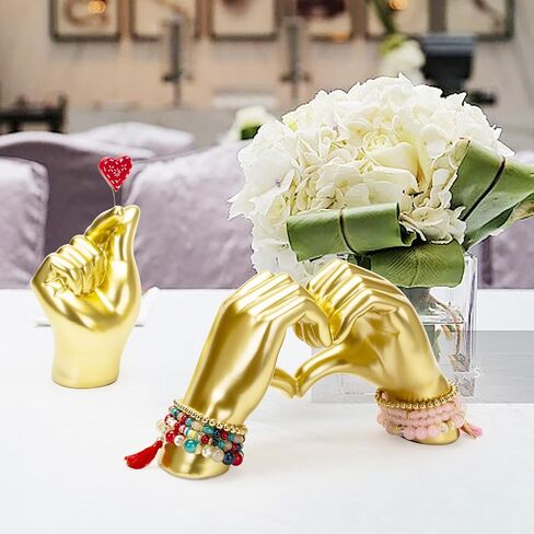 Gold Gesture Decor for Living Room, Heart Hand Statue Room Decoration, Love Finger Sculpture for Shelves, Home,Bedroom, Bookshelf, Coffee Table, Wedding Small Ornament Home Decoration, Decor 2Pcs in Saudi Arabia