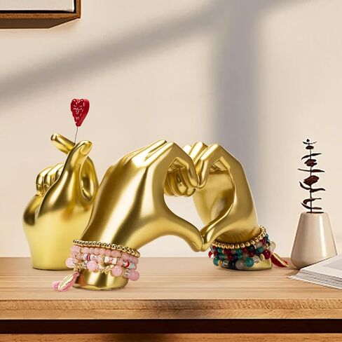 Gold Gesture Decor for Living Room, Heart Hand Statue Room Decoration, Love Finger Sculpture for Shelves, Home,Bedroom, Bookshelf, Coffee Table, Wedding Small Ornament Home Decoration, Decor 2Pcs in Saudi Arabia