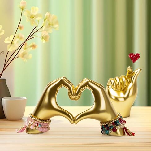 Gold Gesture Decor for Living Room, Heart Hand Statue Room Decoration, Love Finger Sculpture for Shelves, Home,Bedroom, Bookshelf, Coffee Table, Wedding Small Ornament Home Decoration, Decor 2Pcs in Saudi Arabia