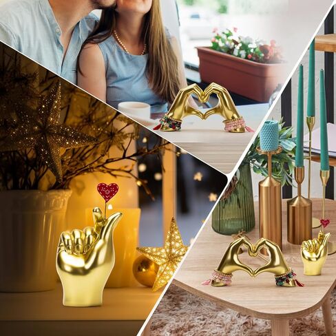 Gold Gesture Decor for Living Room, Heart Hand Statue Room Decoration, Love Finger Sculpture for Shelves, Home,Bedroom, Bookshelf, Coffee Table, Wedding Small Ornament Home Decoration, Decor 2Pcs in Saudi Arabia
