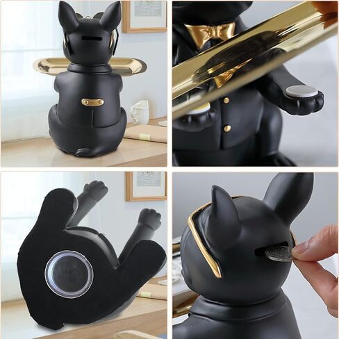 Butler Statue with Metal Trays, Key Bowl for Entryway Table, Desk Candy Bowl, Multipurpose Sculpture Home Decor,Coin Piggy Bank (Black) in Saudi Arabia