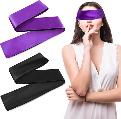 2 Pcs Satin Eye Mask,Soft Blindfold for Adult Adjustable Blind Folds for Sleeping 150cm/59inch Eye Cover Sleep Mask Blindfold for Women Man Couples Travel Sleep Nap (Black,Purple) in Saudi Arabia