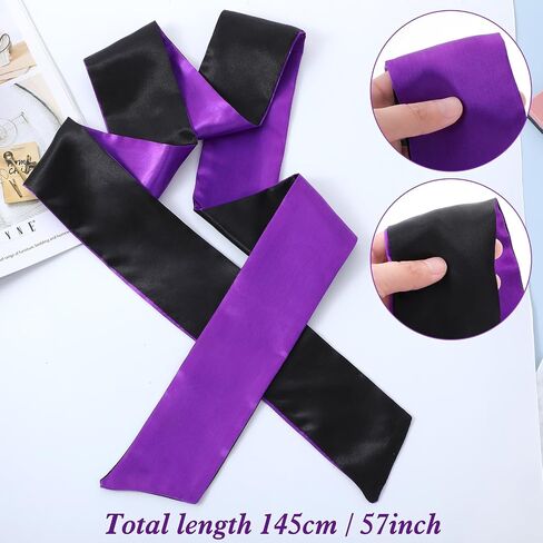 2 Pcs Satin Eye Mask,Soft Blindfold for Adult Adjustable Blind Folds for Sleeping 150cm/59inch Eye Cover Sleep Mask Blindfold for Women Man Couples Travel Sleep Nap (Black,Purple) in Saudi Arabia