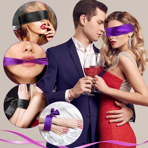 2 Pcs Satin Eye Mask,Soft Blindfold for Adult Adjustable Blind Folds for Sleeping 150cm/59inch Eye Cover Sleep Mask Blindfold for Women Man Couples Travel Sleep Nap (Black,Purple) in Saudi Arabia