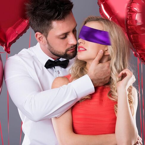 2 Pcs Satin Eye Mask,Soft Blindfold for Adult Adjustable Blind Folds for Sleeping 150cm/59inch Eye Cover Sleep Mask Blindfold for Women Man Couples Travel Sleep Nap (Black,Purple) in Saudi Arabia