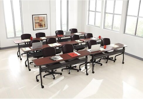 Iceberg Officeworks Mobile Training Table with Two Locking Wheels, Mahogany and Black, 72" L x 18" W x 29" H in Saudi Arabia
