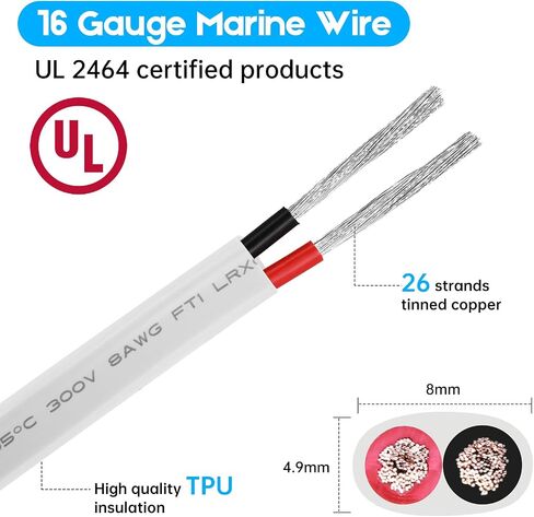 12 Gauge Marine Wire 50ft Tinned Copper Electrical Wire, Standard USA 12 AWG Duplex Marine Grade Wire for Boat Automotive Speakers RV and Trailer in Saudi Arabia