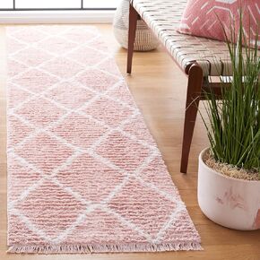 Safavieh Augustine Collection Runner Rug - 2' x 9', Pink & Ivory, Moroccan Boho Trellis Fringe Design, Non-Shedding & Easy Care, Ideal for High Traffic Areas in Living Room, Bedroom (AGT829U)