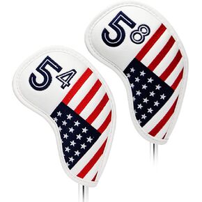 2pcs American Flag Golf Wedge Head Cover, US Flag Wedge Covers Set 54 58 Degree Golf Wedge Covers for Taylor Made, Ping, Callaway - Premium Faux Leather Golf Iron Club Head Cover Headcovers for Men