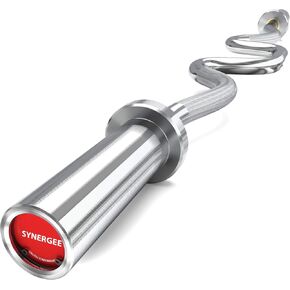 Synergee Commercial Super EZ Curl Olympic Bar Chrome, Black Phosphate and Red with Powder Coated Brass Bushings Excellent for Bicep Curls and Triceps Extensions