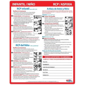 Infant and Child CPR and Choking First Aid in SPANISH (en Español) - 8.5 x 11 in. - Emergency Numbers List - Laminated with Magnets