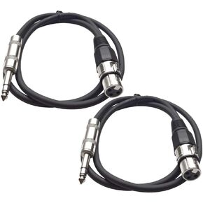الصوت الزلزالي - SATRXL-F3-2 حزمة من 3 أقدام 1/4 بوصة TRS إلى XLR كابلات تصحيح أنثى - متوازن - سلك تصحيح 3 أقدام - أسود وأحمر in Kuwait