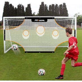 PROGOAL Soccer Goal Target Training Nets - 24x8FT/17x6.6FT/11x6FT Soccer Training Aide with 7 Highlighted Orange Scoring Zones,Portable Training Equipment with Carrying Bag & Bungee Cord