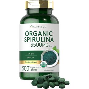 Carlyle Organic Spirulina Tablets 3500mg | 500 Count | Non-GMO & Gluten Free