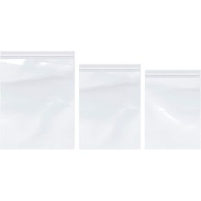 Plymor 2" x 2" (100), 2" x 3" (100), 3" x 3" (100), 2 Mil Variety Pack Zipper Reclosable Plastic Bags