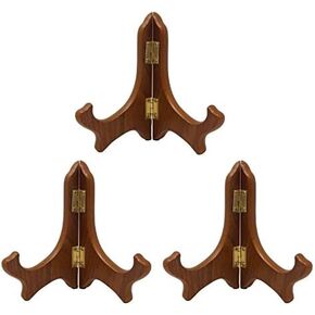 BANBERRY DESIGNS Walnut Wood Folding Easels Display Plate Stand Premium Quality Walnut - 5 Inch - Set of 3 Pieces
