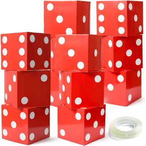 FOBSME 12 Pcs Dice Favor Boxes 8x8x8 Inch Casino Theme Party Decorations Three Dimensional Dice Boxes Casino Themed Goodie Boxes for New Year Centerpieces Game Night Las Vegas Party Supplies(Red)