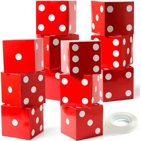 FOBSME 12 Pcs Dice Favor Boxes 8x8x8 Inch Casino Theme Party Decorations Three Dimensional Dice Boxes Casino Themed Goodie Boxes for New Year Centerpieces Game Night Las Vegas Party Supplies(Red)