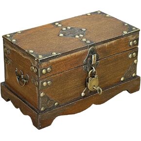 Treasure Chest Box With Lock, Wooden Storage Box Decorative Box Decorative Storage Box With Lids, Pirate Keepsake Box for Jewelry Trinkets Kids Gifts