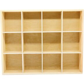 LONG TAO 1 Pcs 13.4''x10.6''x2'' Wooden Storage Divider Box Showcase Display Box Organization Tray Tabletop Box with 12 Compartments for Home Craft Office Kitchen Storage (Vintage Color)