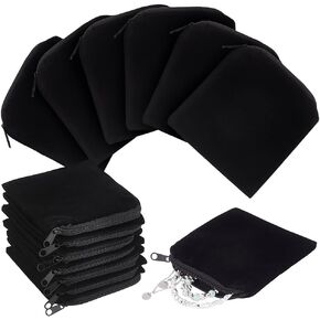 PH PandaHall 25pcs Jewelry Storage Pouches, Black Velvet Jewelry Bags Square Coin Purse with Alloy Zipper Jewelry Storage Bags for Jewelry Bracelet, Headphone, Bead, Gift, 5.9x6.4inch