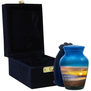 Sunrise Urn Keepsake for Human Ashes -Beach Sunset Urns for Ashes Adult urn-Hand Painted Adult Beach Urn, with Velvet Bag and Box Keepsake, Blue in Saudi Arabia