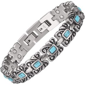 Magnetic Bracelets for Women, Stainless Steel Blue Turquoise Magnetic Bracelet, Fashion Jewelry（2318）