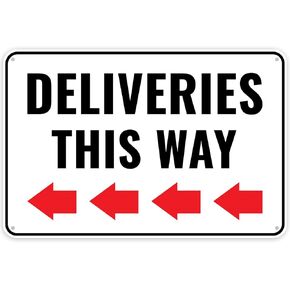 1PC Deliveries This Way Sign Left Arrow, 12 x 8 Inches - Aluminum - Packages Delivery Here Sign - Delivery Driver Instructions
