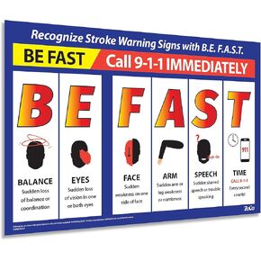 ZOCO - Stroke Symptoms Posters - BE FAST Stroke Awareness - Laminated, 12 x 18 inches - Workplace Health and Safety Posters