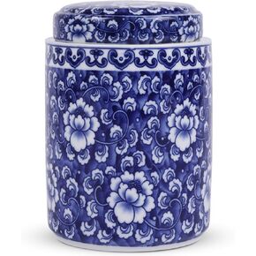 Chinoiserie Blue and White Porcelain Ginger Jar-Chinese Ceramic Storage Jar with Lid-Decorative Blue Jar for Modern and Traditional Homes (Model A)