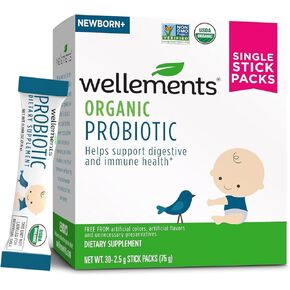 Wellements Organic Probiotic Stick Packs | Supports Digestive and Immune Health for Infants, Babies and Toddlers | Flavorless and Easy to Use | Non-GMO and Top 9 Allergen Free | 30ct