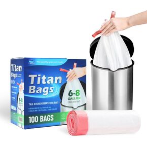 TPPLASTIC 8 Gallon Trash Bags Unscented, 100 Count Strong White Garbage Bags, Bathroom Trash Can Bin Liners, 8 Gallong Trash Bags Drawstring for Office, Waste Basket Liner