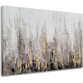 SYGALLERIER Abstract City Canvas Wall Art with Gold Foil - Hand Painted Modern Oil Paintings - Black Grey and White Pictures for Living Room Bedroom Bathroom Decor