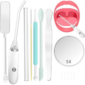 Tonsil Stone Remover Vacuum Kit Tool with Tongue Depressor, Straight & Angled Tubes, Scoop, Magnifying Mirror, Tongue Depressor 11 Pack in Saudi Arabia