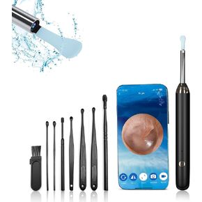 Ear Wax Removal, Earwax Removal tool kit with 8 Ear Pick, Ear Cleaner with Camera, Ear Cleaner Care with Light, Ear Cleaning Kit, High definition Black Ear Camera for iOS & Android