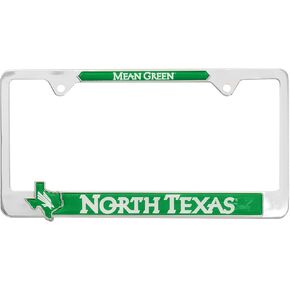 Premium All Metal Mascot License Plate Frame w/Texas Shaped Insert (North Texas)