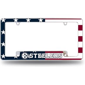 Rico Industries NFL Football Pittsburgh Steelers Patriotic 12" x 6" Chrome All Over Automotive License Plate Frame for Car/Truck/SUV