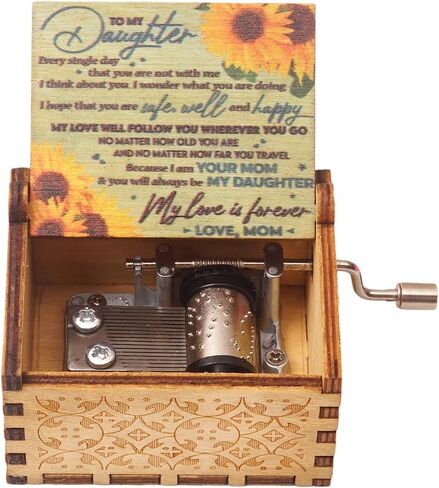 SLGIFT Wood Music Box,Hand Cranked Laser Engraved Vintage Musical Boxes Case Gifts for Birthday/Christmas/Valentines Days/Thanksgiving (to Daughter from Dad #4) in Saudi Arabia
