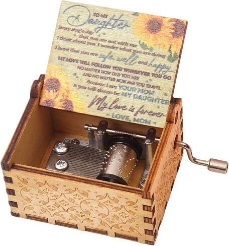 SLGIFT Wood Music Box,Hand Cranked Laser Engraved Vintage Musical Boxes Case Gifts for Birthday/Christmas/Valentines Days/Thanksgiving (to Daughter from Dad #4) in Saudi Arabia