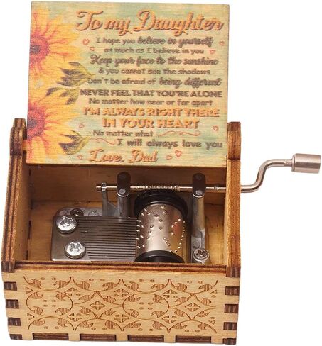 SLGIFT Wood Music Box,Hand Cranked Laser Engraved Vintage Musical Boxes Case Gifts for Birthday/Christmas/Valentines Days/Thanksgiving (to Daughter from Dad #4) in Saudi Arabia
