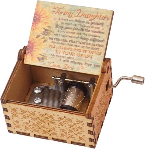 SLGIFT Wood Music Box,Hand Cranked Laser Engraved Vintage Musical Boxes Case Gifts for Birthday/Christmas/Valentines Days/Thanksgiving (to Daughter from Dad #4) in Saudi Arabia