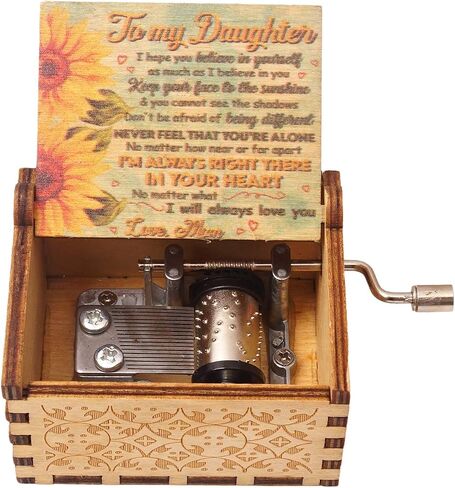 SLGIFT Wood Music Box,Hand Cranked Laser Engraved Vintage Musical Boxes Case Gifts for Birthday/Christmas/Valentines Days/Thanksgiving (to Daughter from Dad #4) in Saudi Arabia